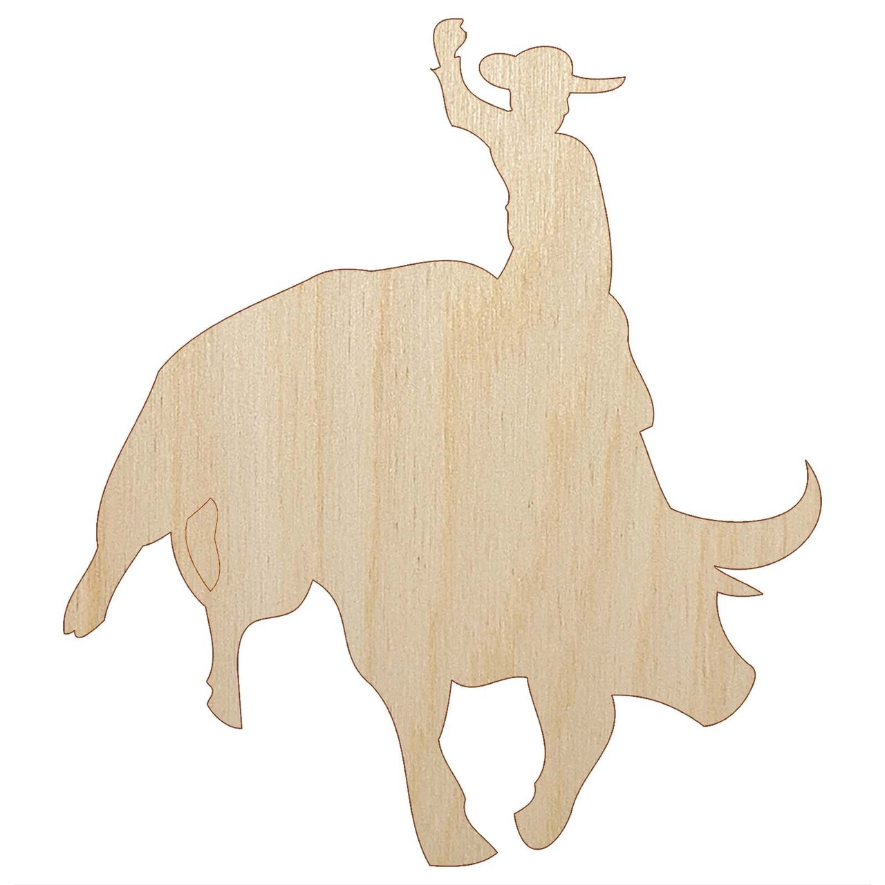 Rodeo Cowboy Riding on Bucking Bull Unfinished Wood Shape Piece Cutout for DIY Craft Projects
